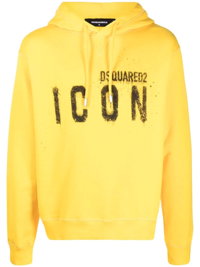 Dsquared2 Icon Spray Logo-print Cotton-jersey Hoody In Yellow