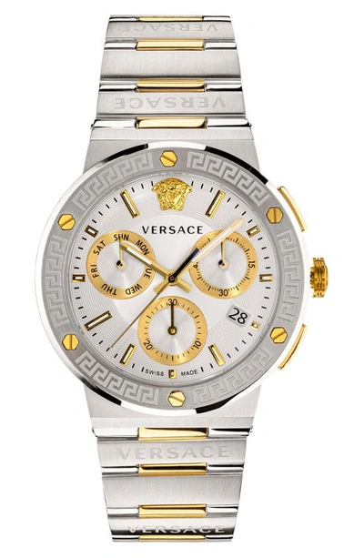 Versace Greca Logo Chrono Watch, Male, Gold+silver, One Size