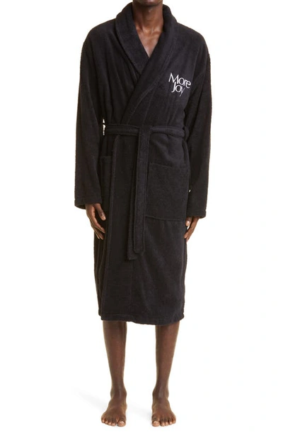More Joy Unisex Embroidered Logo Cotton Terry Robe In Black