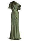 Amsale Satin One-shoulder Gown In Olive