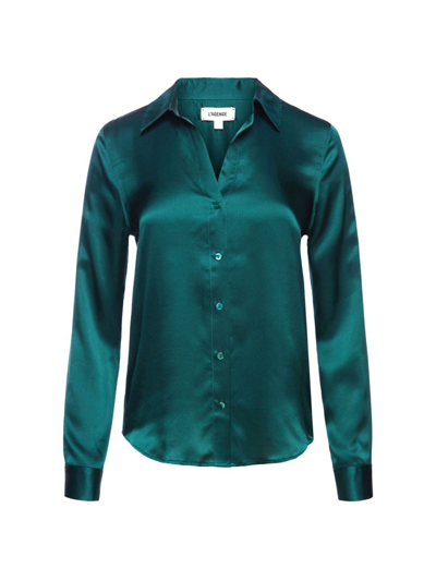 L Agence Tyler Silk Satin Blouse In Dark Forest