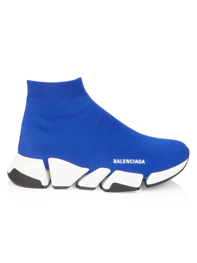 Balenciaga Men's Logo Speed 2.0 Sock Sneakers In Dark Blue