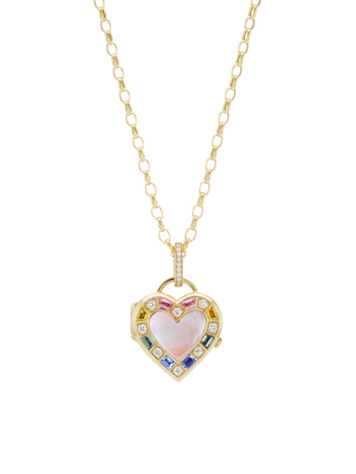 Sorellina Women's 18k Yellow Gold Heart-shaped Push Button Locket With Pink Mother Of Pearl