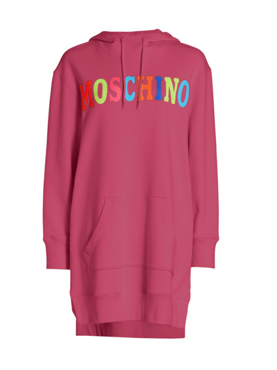Moschino Dress With Multicolor Flocked Logo In Fuchsia