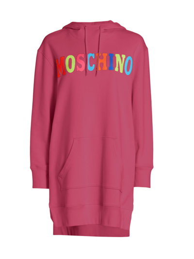 Moschino Dress With Multicolor Flocked Logo In Fnatasy Print Fucsia