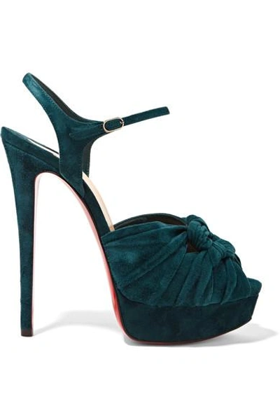 Christian Louboutin Ionescadiva 150 Knotted Suede Platform Sandals In Lagune