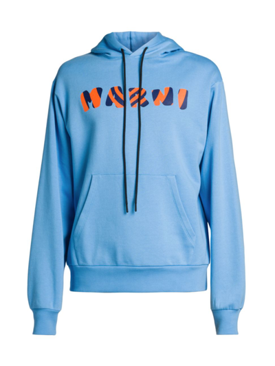 Marni Logo-print Hooded Sweatshirt In Blue