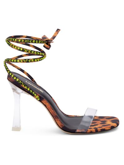 Larroude Disco Gloria Leopard-print Wrap Sandals