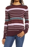Halogenr Crewneck Sweater In Burgundy Multi Stripe