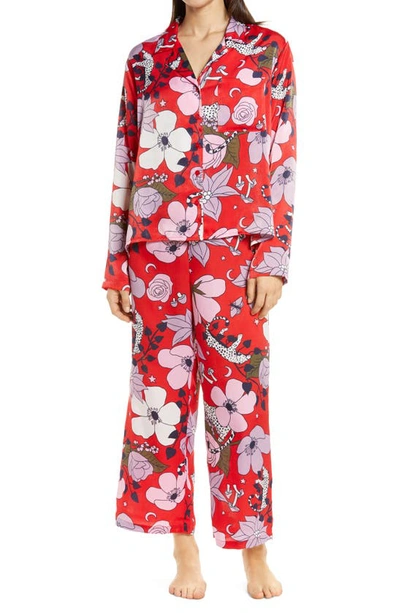 Bp. Satin Pajama Set In Red Chinoise Woodland Floral