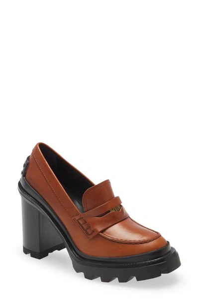 Tod's Leather Penny Loafer Pumps In Brown