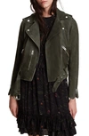 Allsaints Balfern Suede Biker Jacket In Khaki Green