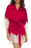 Flora Nikrooz Genevive Embroidered Lace Charmeuse Kimono Robe In Red