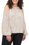 Cece Cold Shoulder Sequin Blouse In Champagne