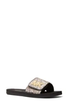 Michael Michael Kors Mk Logo Slide Sandal In Silver Multi