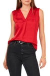 Vince Camuto V-neck Sleeveless Rumple Satin Blouse In Vermillion