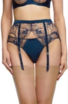 Dita Von Teese Julie's Roses Suspender Belt In Navy