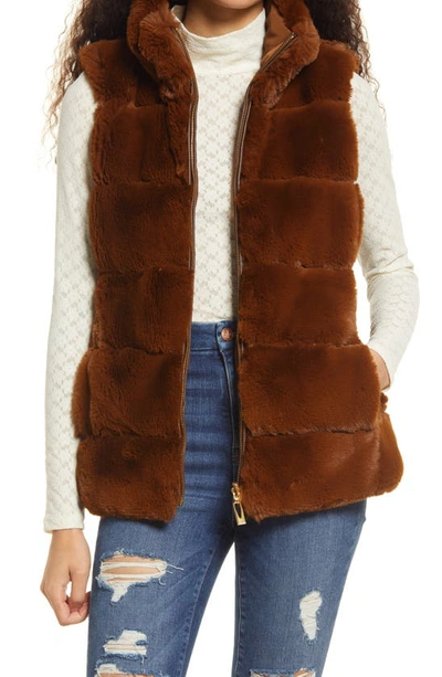 Via Spiga Chevron Faux Fur Reversible Vest In Cognac