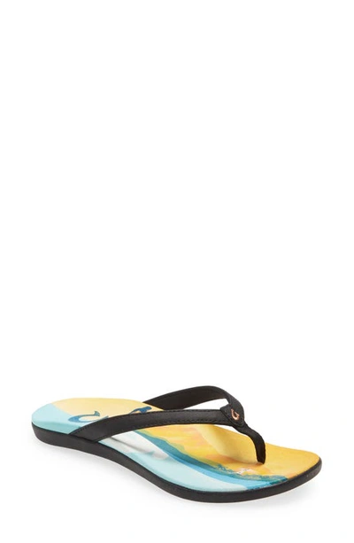 Olukai Ho'opio Pae Water Resistant Flip Flop In Black/ Pae