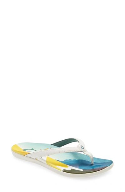 Olukai Ho'opio Pae Water Resistant Flip Flop In White/ Pae