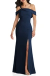 After Six Off-the-shoulder Draped Cuff Maxi Dress With Front Slit In Blue