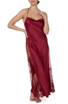 Rya Collection Darling Lace-inset Satin Gown In Sangria