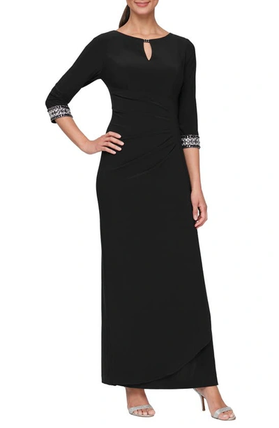 Alex Evenings Embellished Side Ruched Gown In Black