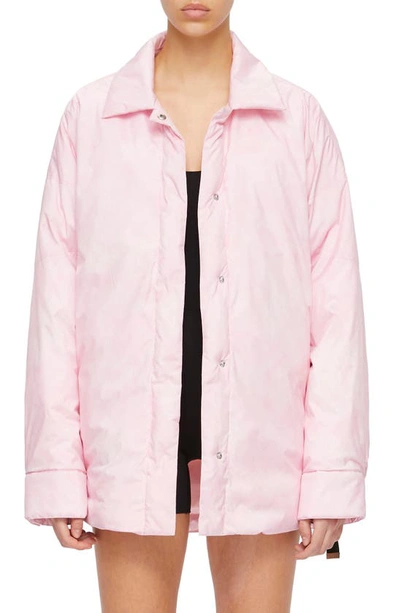 Shoreditch Ski Club Liv Eve Quilted Belted Shirt Jacket In Pink