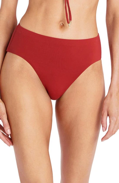 Robin Piccone Ava High Waist Bikini Bottoms In Brick