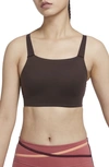 Nike Swoosh Luxe Sports Bra In Brown Basalt/ Chocolate