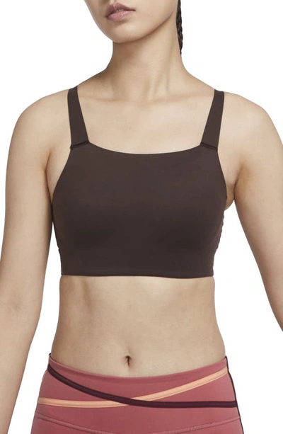 Nike Swoosh Luxe Sports Bra In Brown Basalt/ Chocolate