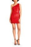 Bb Dakota By Steve Madden One-shoulder Sequin Minidress In True Red