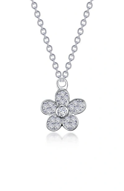 Lafonn Simulated Diamond Mini Pave Flower Necklace In Silver