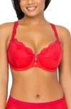 Curvy Couture Tulip Lace Bra In Diva Red