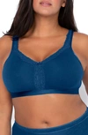 Curvy Couture Lace Trim Wireless Bra In Blue Sapphire