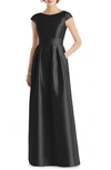 Alfred Sung Cap Sleeve A-line Gown In Black