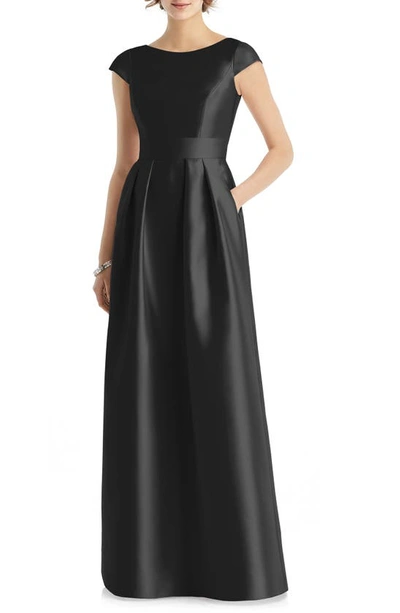 Alfred Sung Cap Sleeve A-line Gown In Black