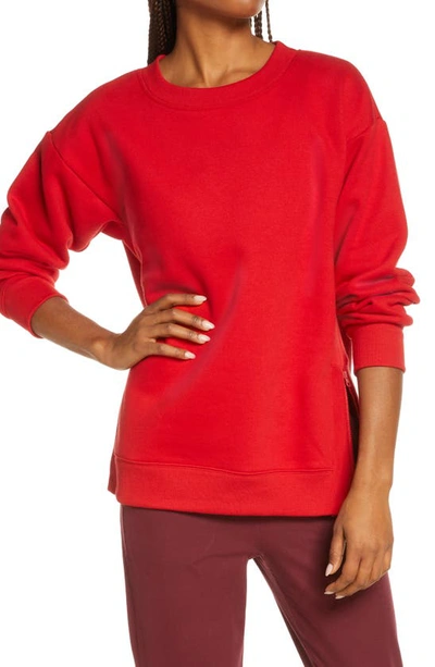Zella Cara Side Zip Crewneck Sweatshirt In Red Couture