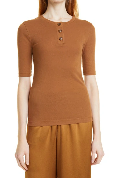 Vince Henley Pima Cotton-jersey T-shirt In Vicuna