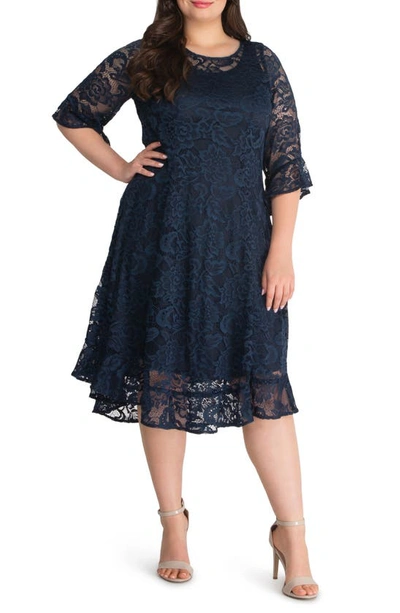 Kiyonna Livi Lace Cocktail Dress In Navy Blue