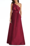 Alfred Sung One-shoulder A-line Gown In Burgundy