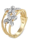 MARCO BICEGO MARRAKECH ONDE 18K YELLOW & WHITE GOLD WITH DIAMOND FLOWERS RING,AG357 B3 YW