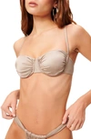 Good American Shiny Ruched Demi Underwire Bikini Top In Mink001