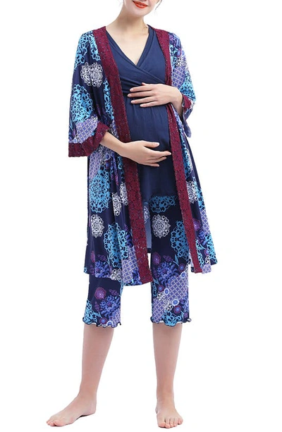 Kimi And Kai Natalie 3-piece Maternity/nursing Pajama Set In Multicolored