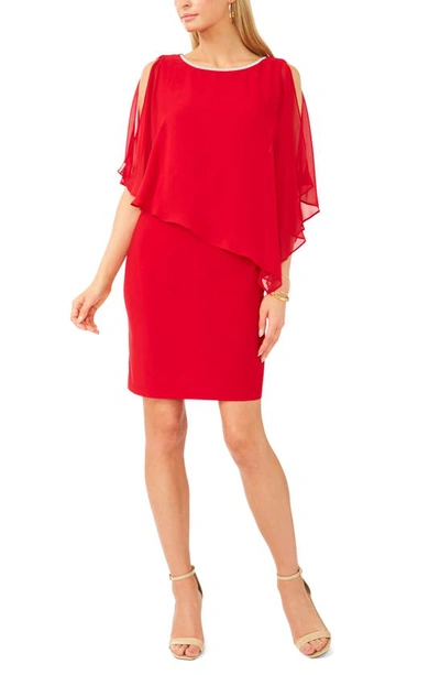 Chaus Crisscross Back Overlay Short Sleeve Dress In Red