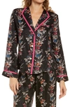Morgan Lane Floral Jacquard Pajama Shirt In Noir