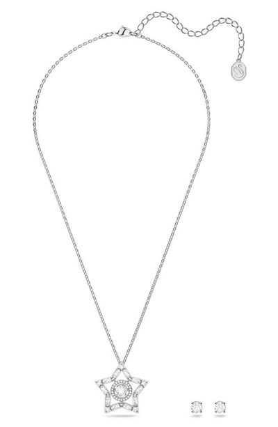 Swarovski Stella Star Pendant Necklace & Stud Earrings Set In Crystal,silver