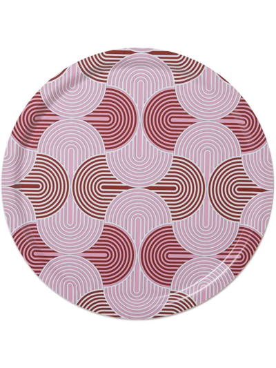 La Doublej Printed Round Wooden Tray In Red