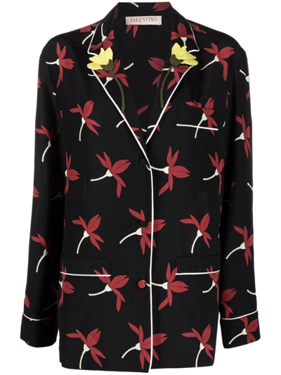 Valentino Floral-print Shirt In Black/red