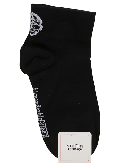 Alexander Mcqueen Floral-print Cotton Socks In Black